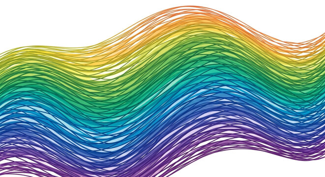 Abstract rainbow wave, featuring smooth, flowing lines in vibrant colors, creating a mesmerizing and dynamic visual effect
