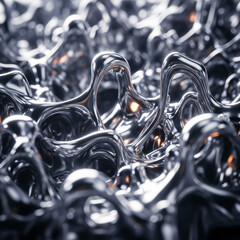 Fluid Chrome Loops – Dynamic Abstract Complex looping shapes of liquid chrome with reflective highlights and cinematic depth.