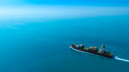 Aerial view of the freight shipping transport system cargo ship container. international transportation Export-import business, logistics, transportation industry concepts	