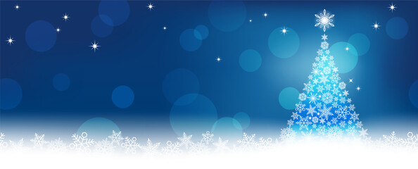 Vector Abstract Christmas Tree And Snowflakes Seamless Background Illustration. Horizontally Repeatable.