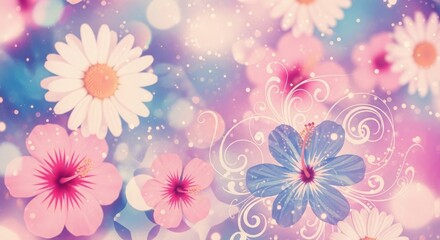 Floral background with daisy flower hibiscus blossom spring bloom petals nature beauty bokeh light design art