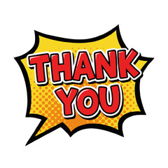 Fototapeta premium Comic book style thank you text in yellow burst shape with black outline, isolated on transparent