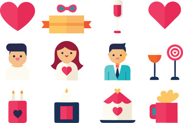 Collection of 20 clean valentine couple themed vector icons for romantic design projects