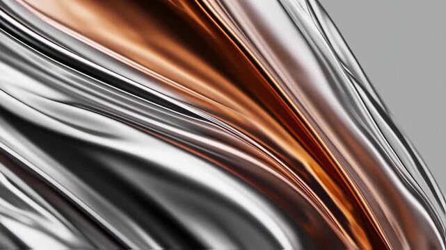 Abstract flowing metallic drapes in copper and silver