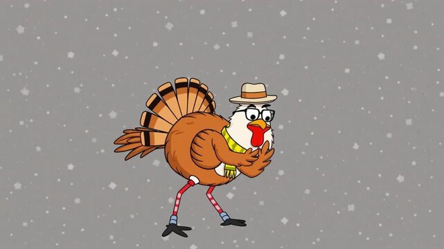 fashionable turkey cartoon character flat illustration funny turkey bird in a hat shoes glasses