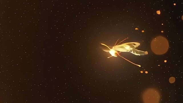 Floating warm orange light particles glowing softly in dreamy dark night atmosphere like fireflies ambient seamless loop cinematic magical fantasy glow background