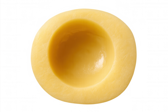 Provolone del monaco cheese top view with a central depression, a dairy ingredient on transparent background