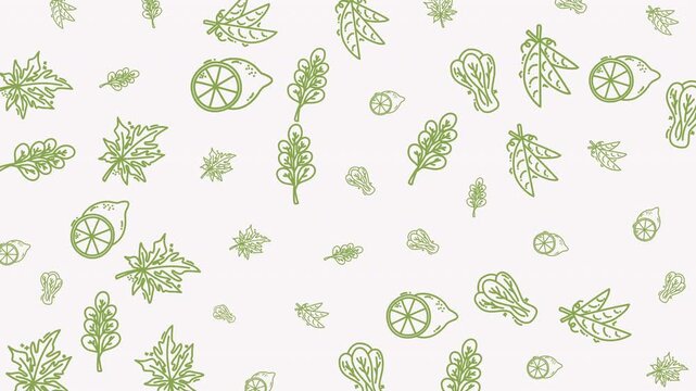 Patterned vegetable background with lemons, peas, bok choy, and leaves for vibrant designs. Ideal for food, recipe, health, and organicthemed projects.