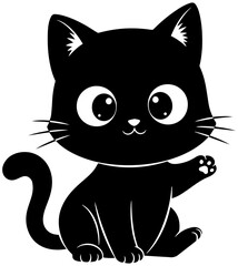 Adorable cartoon black cat waving hello, perfect for children's designs and stickers