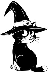 Adorable Halloween cat wearing a witch hat, perfect for spooky season designs