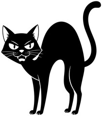 Spooky black cat arching back with menacing stare for Halloween designs