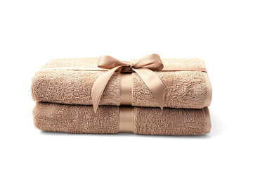 Beige Towel Bundle Tied with a Ribbon on a transparent background