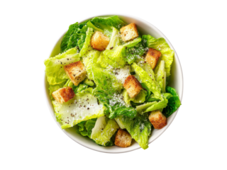 Fresh caesar salad with crispy croutons and parmesan cheese, Isolated On White Background, Png Transparent