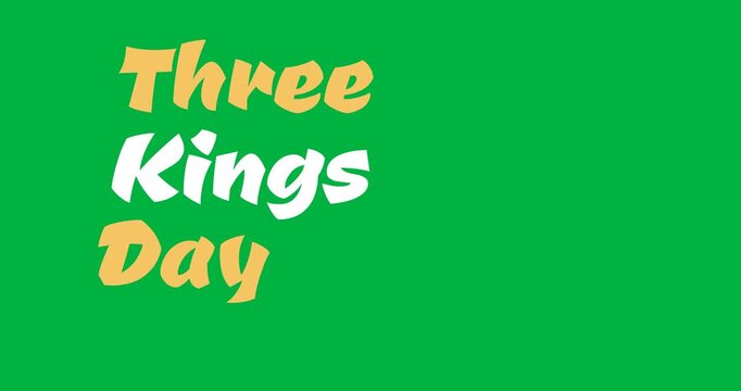 Digital animation of three kings day text banner against black background