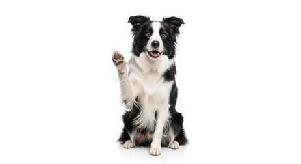Fototapeta premium Border collie dog pet animal cute black and white dog happy dog paw up isolated dog canine friend breed