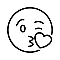 Vector black line icon for Kissing face