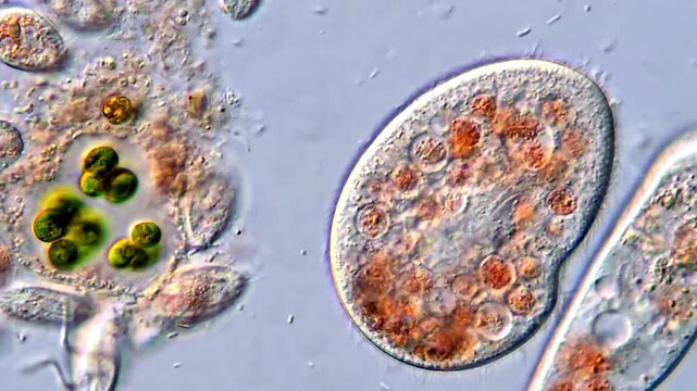 Ciliates Protozoa with Visible Ciliary Motion, microscope view 400x 