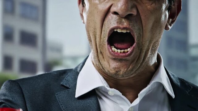 Man yelling in frustration, stressed business professional angry boss
