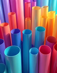 Grouping of cylindrical tubes with vibrant colors and slight variations