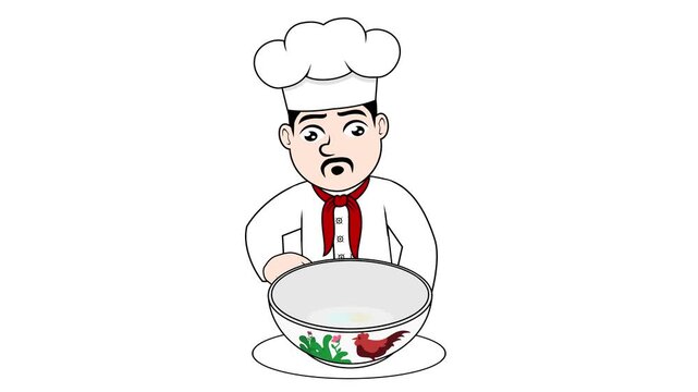 A Male Chef Cartoon Cooking Bakso Animation Video 4K suitable for your project needs