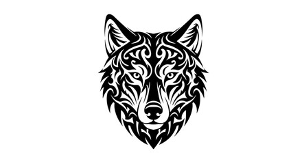 Fototapeta premium Ornate Wolf Head Illustration with Tribal Tattoo Design in Black and White