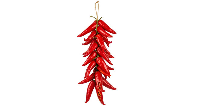 Traditional Italian red chili pepper string (peperoncini) hanging 
