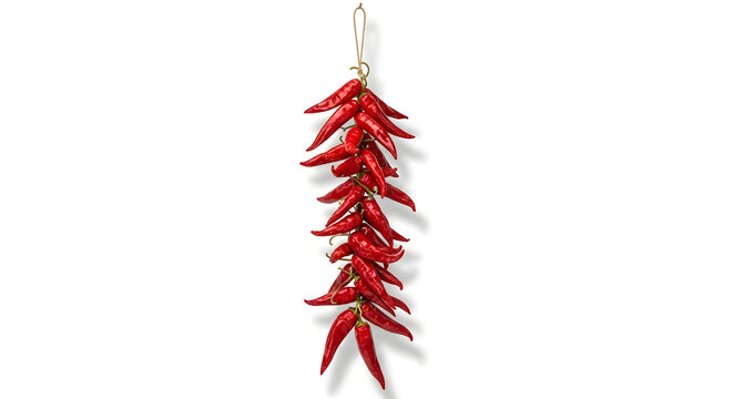 Traditional Italian red chili pepper string (peperoncini) hanging 