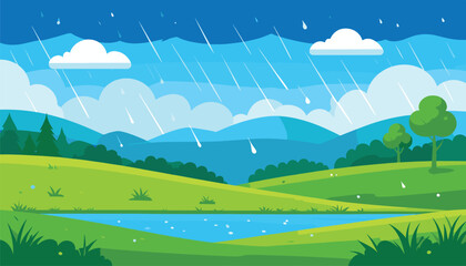Fototapeta premium landscape with trees, clouds and rain