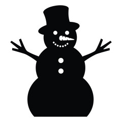 Whimsical black silhouette snowman with top hat and button eyes festive winter character
