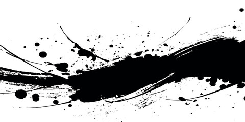 Abstract distressed vector illustration black ink brush stroke on white background.