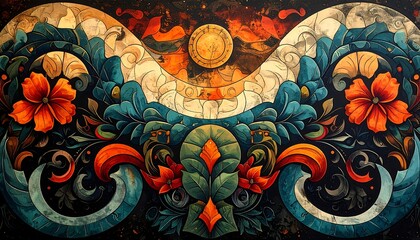 Ornate digital artwork featuring floral and swirling patterns