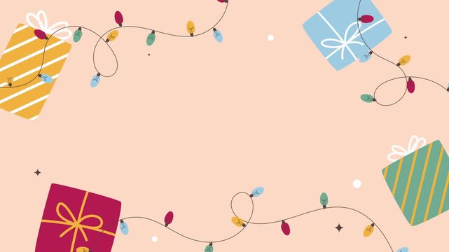 Minimal Christmas Background Animation with Copy Space and String Lights