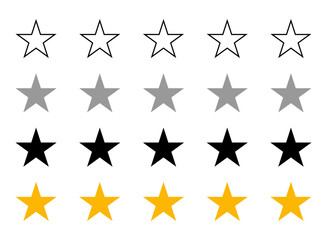 5-Star Rating Icons Set: Outline, Solid, and Gold/Yellow Review Symbols