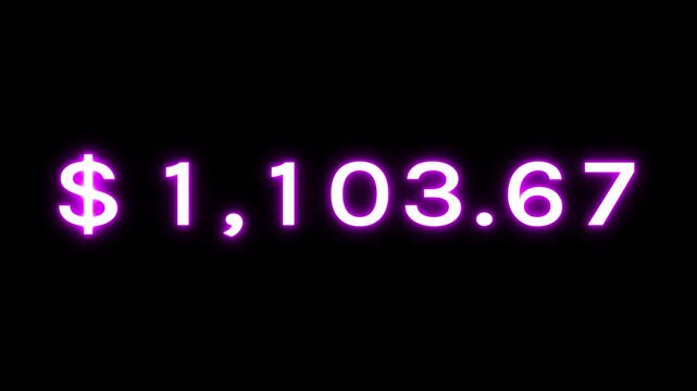Dollar counting animation. Dollar and money increasing number. Dollar counter from 0 to 2200 animation. Business growth  and profit number.