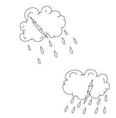 Cute cartoon hand drawn vector thunder clouds outline.	
