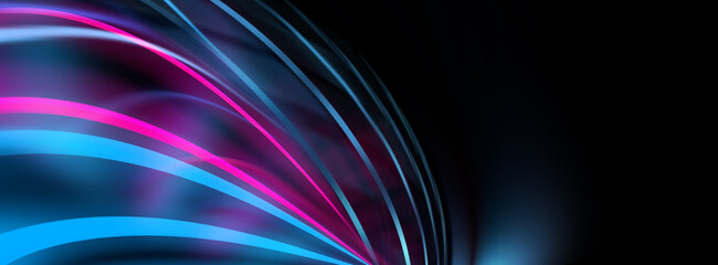 Bright abstract background with ultraviolet neon lines, waves, glow