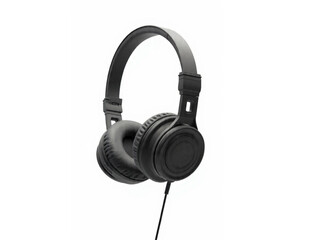 Fototapeta premium Black headphones isolated on white background. Full depth of field. Listening to music with headphones. High quality sound