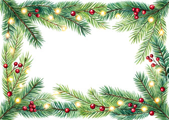 Festive Christmas Spruce Garland with Red Berries and Lights