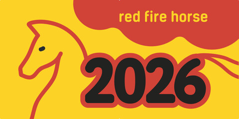 Chinese new year 2026 year horse. Red fire horse