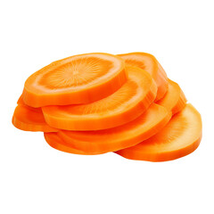 Pile of fresh carrot slices isolated on transparent background, ready for cooking