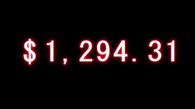 Dollar counting animation. Dollar and money increasing number. Dollar counter from 0 to 2580 animation. Business growth  and profit number.