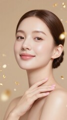 肩に手をあて微笑む上品な女性