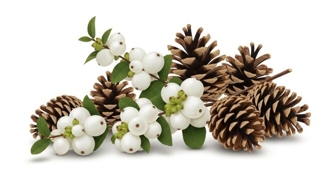 Pinecone snowberry arrangement winter holiday season christmas decoration seasonal greeting nature beauty