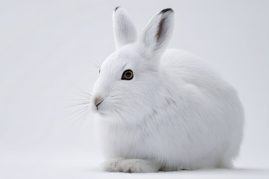 Majestic Ezo Snow Hare in Winter Landscape, Capturing Natural Beauty and Delicate Features of Lepus Timidus