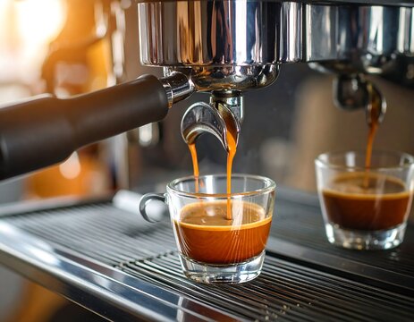 Double espresso shot pull with warm backlighting