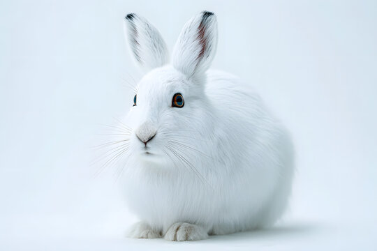 Ezo Snow Hare Lepus Timidus Ainu Soft White Fur Close-up with Large Ears in an Elegant Snowy Background