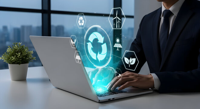 Professional planning sustainable business future with digital eco technology