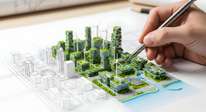 Designing sustainable green city model with wind turbines and solar panels