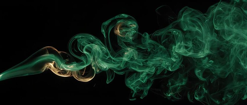 A luxurious, seamless loop of emerald green and gold smoke. A mysterious and elegant background for premium brands, events, or sophisticated titles.