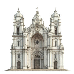Fototapeta premium 3D front view illustration of a La Catedral Metropolitana de Quito Ecuador monument isolated on a white transparent background.